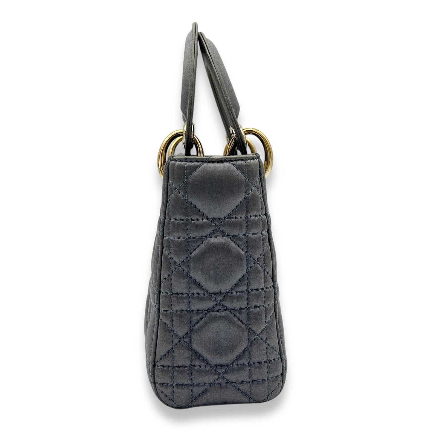 Lady Dior Top Handle Bag Mini Grey in Satin, Gold hardware