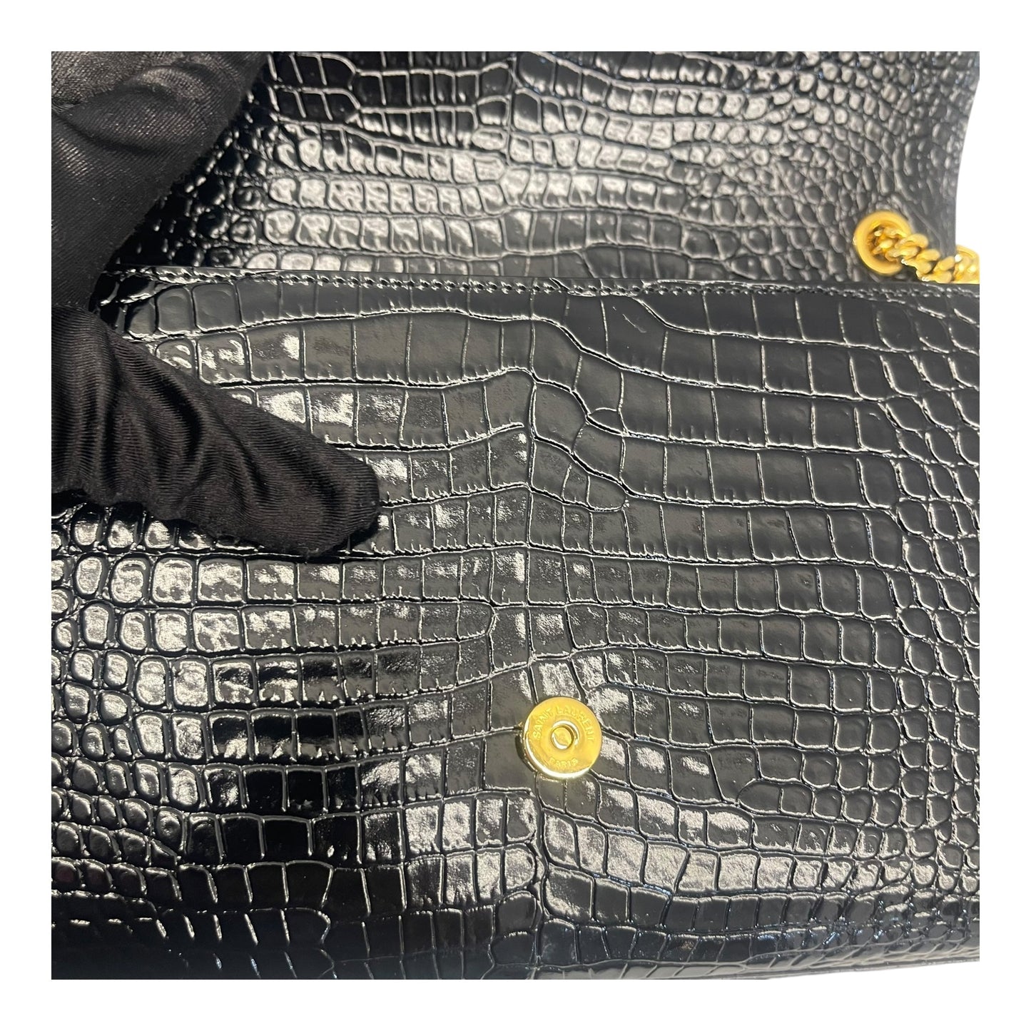 Yves Saint Laurent Kate Medium in Black Croc Embossed Leather