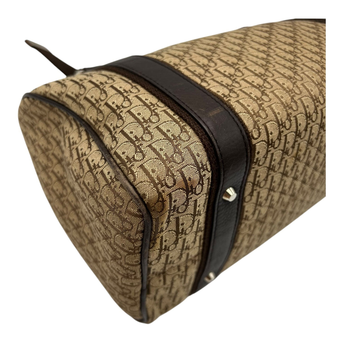 Street Chic Trotter Boston Brown Top Handle Bag in Jacquard, Silver hardware