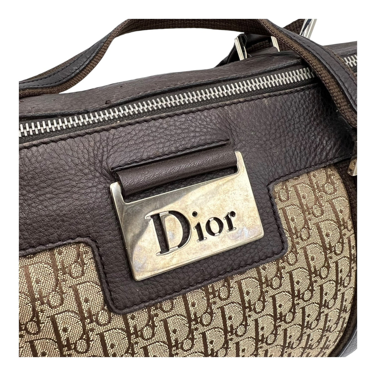 Street Chic Trotter Boston Brown Top Handle Bag in Jacquard, Silver hardware
