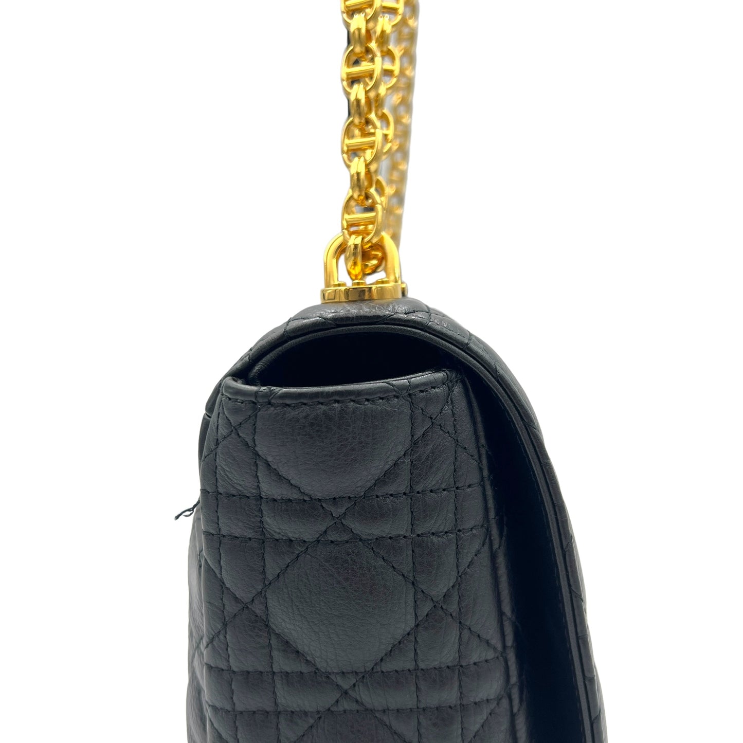 Caro Large Black Shoulder Bag in Calfskin, Gold hardware