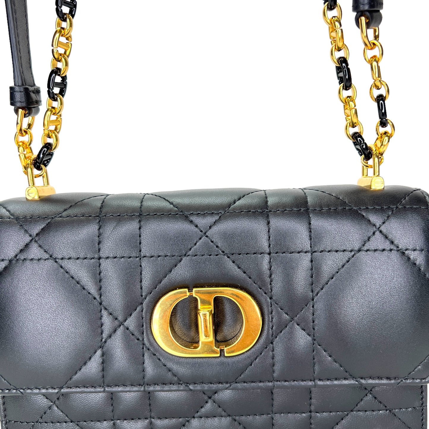 Miss Caro Black Crossbody Bag in Calfskin, Gold hardware