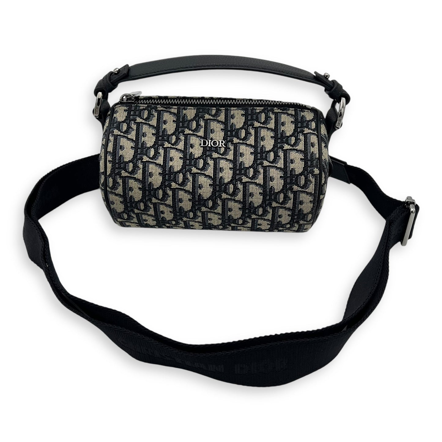 Roller Crossbody Bag Blue in Jacquard, Silver hardware
