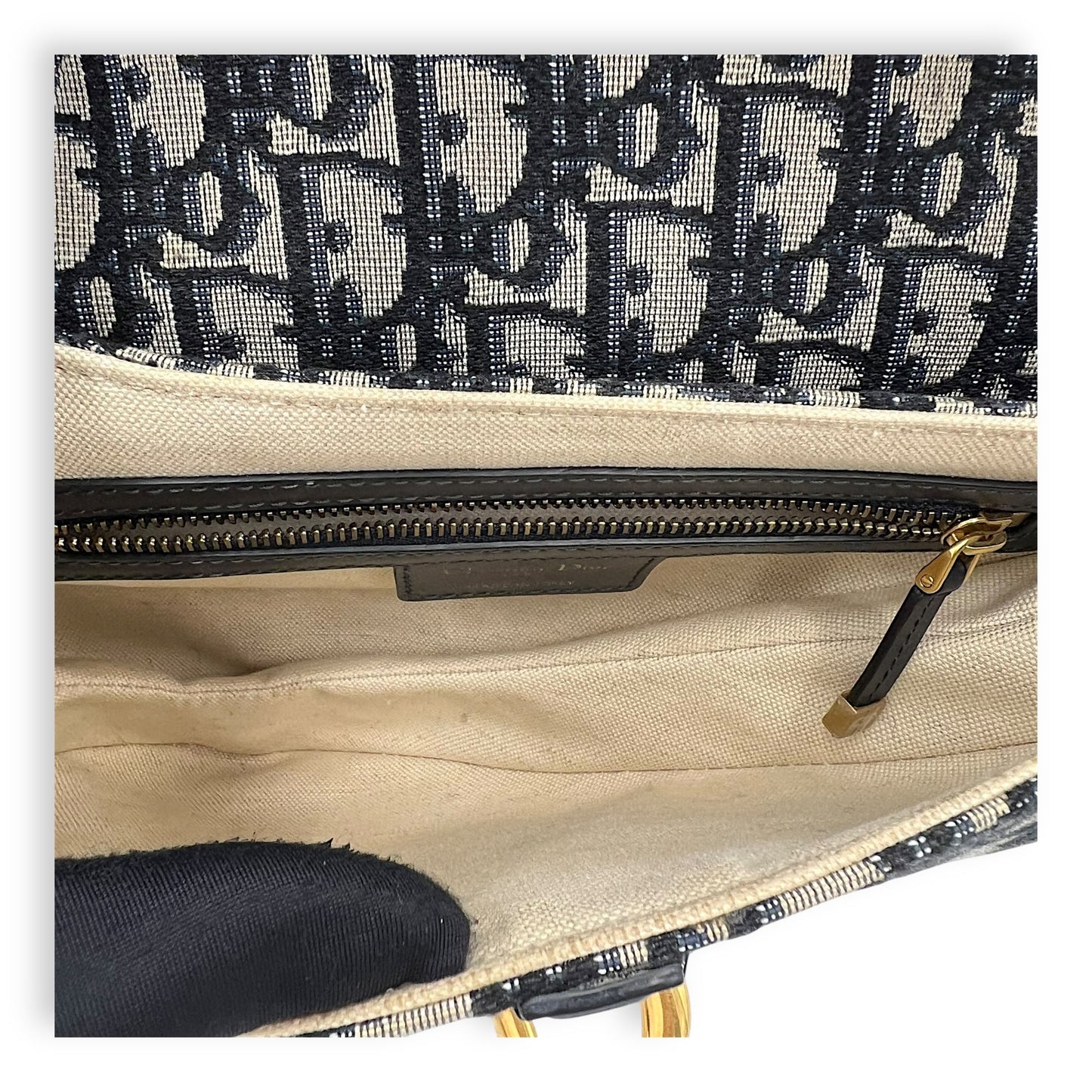 Saddle Medium Blue Shoulder Bag in Jacquard, Gold hardware