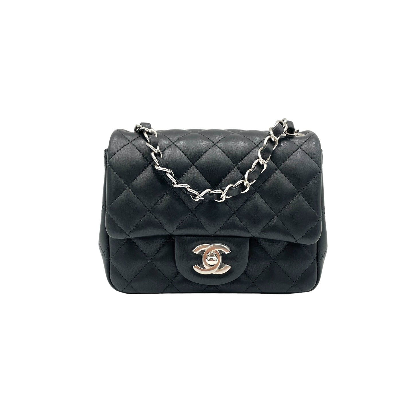 Classic Mini Black Crossbody Bag in Lambskin, Silver hardware