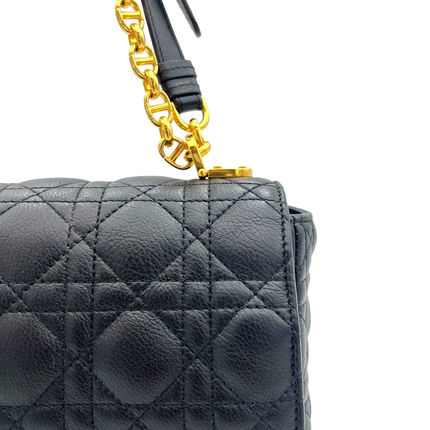 Caro Large Black Shoulder Bag in Calfskin, Gold hardware