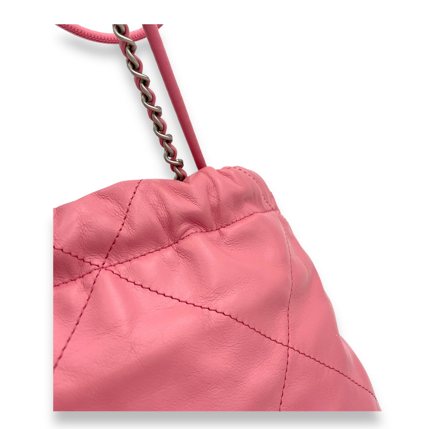 C22 Crossbody Bag Mini Pink in Calfskin, Silver hardware