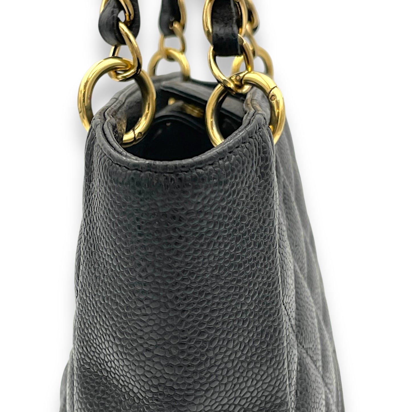 PST Tote Bag Black in Caviar Leather, Gold hardware