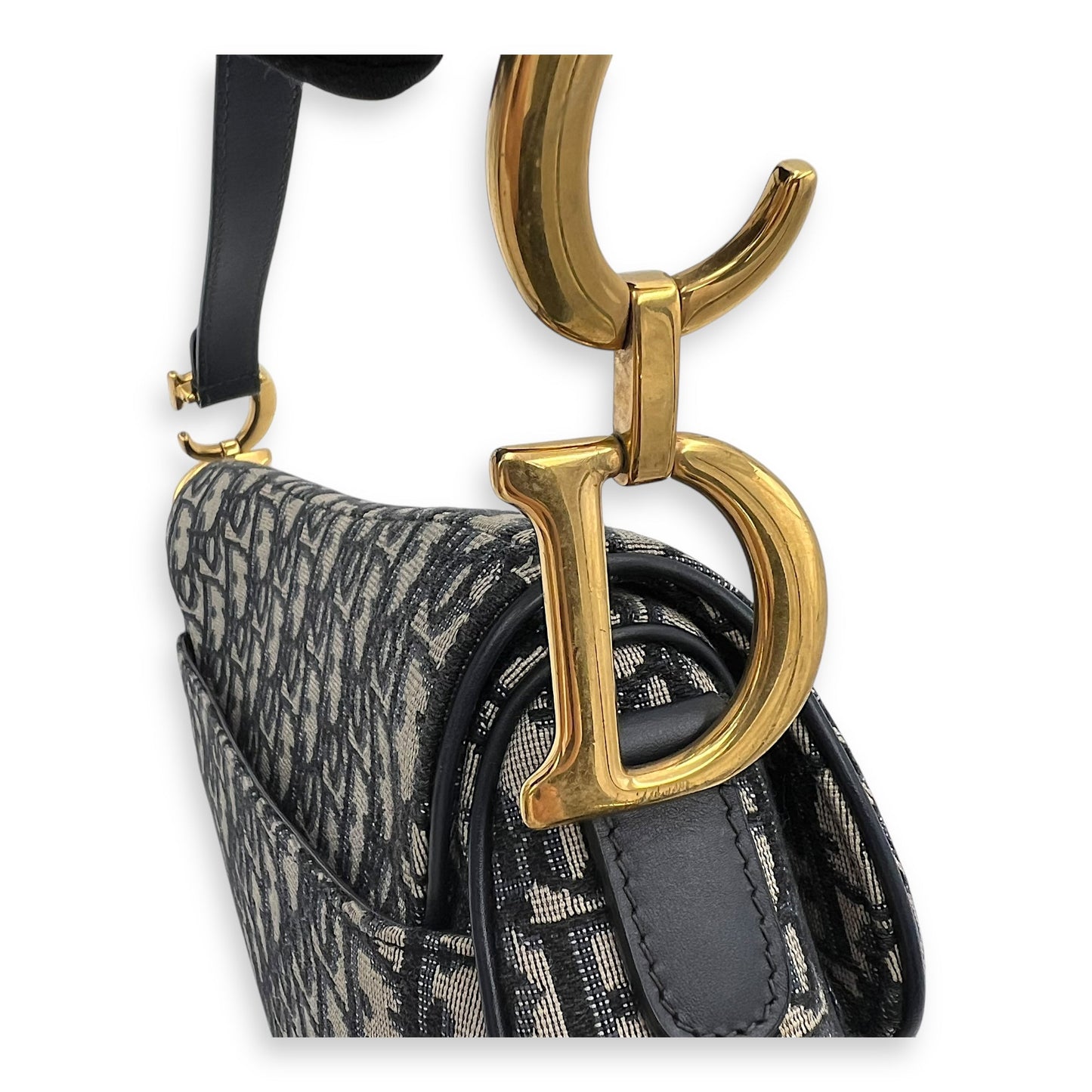 Saddle Medium Blue Shoulder Bag in Jacquard, Gold hardware