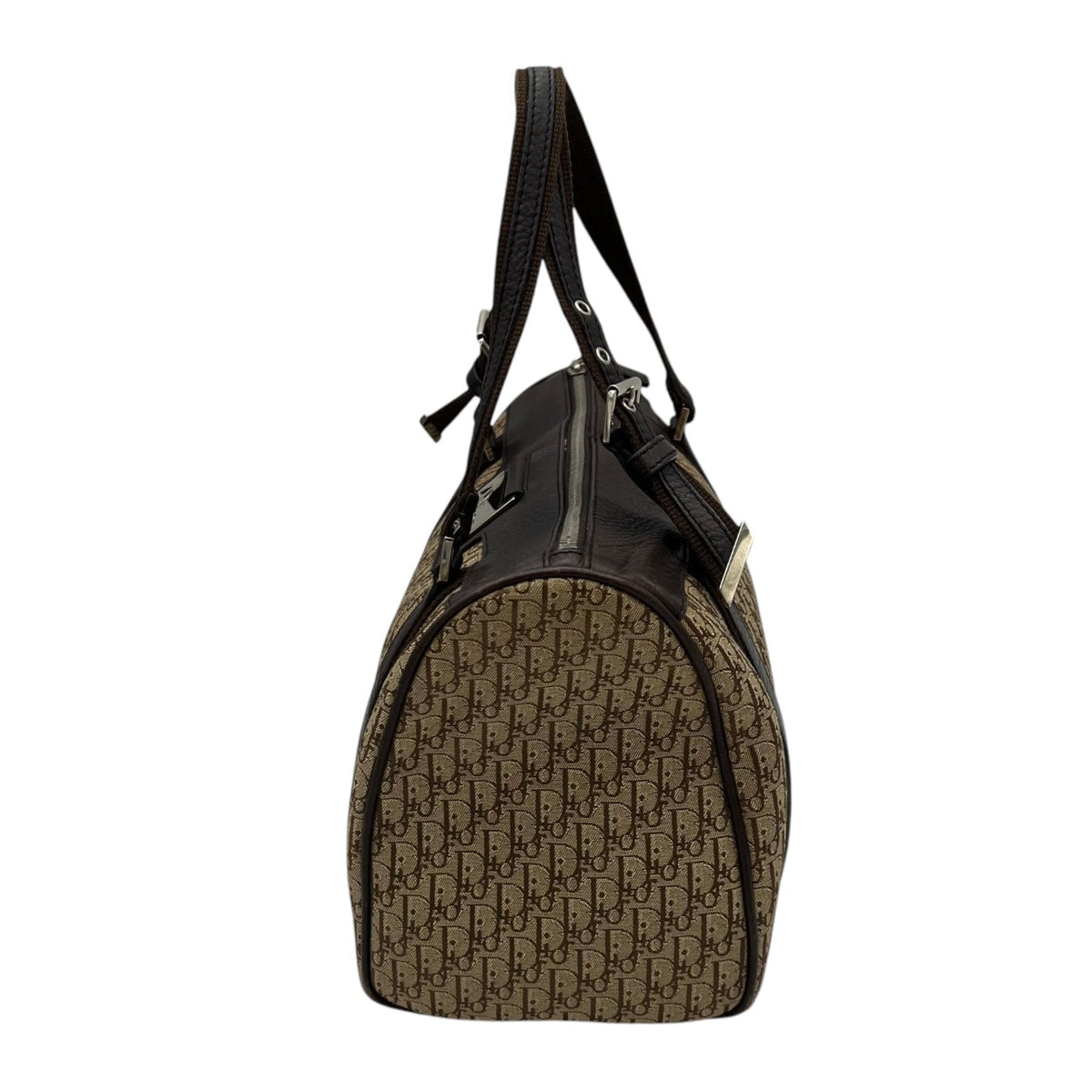 Street Chic Trotter Boston Brown Top Handle Bag in Jacquard, Silver hardware