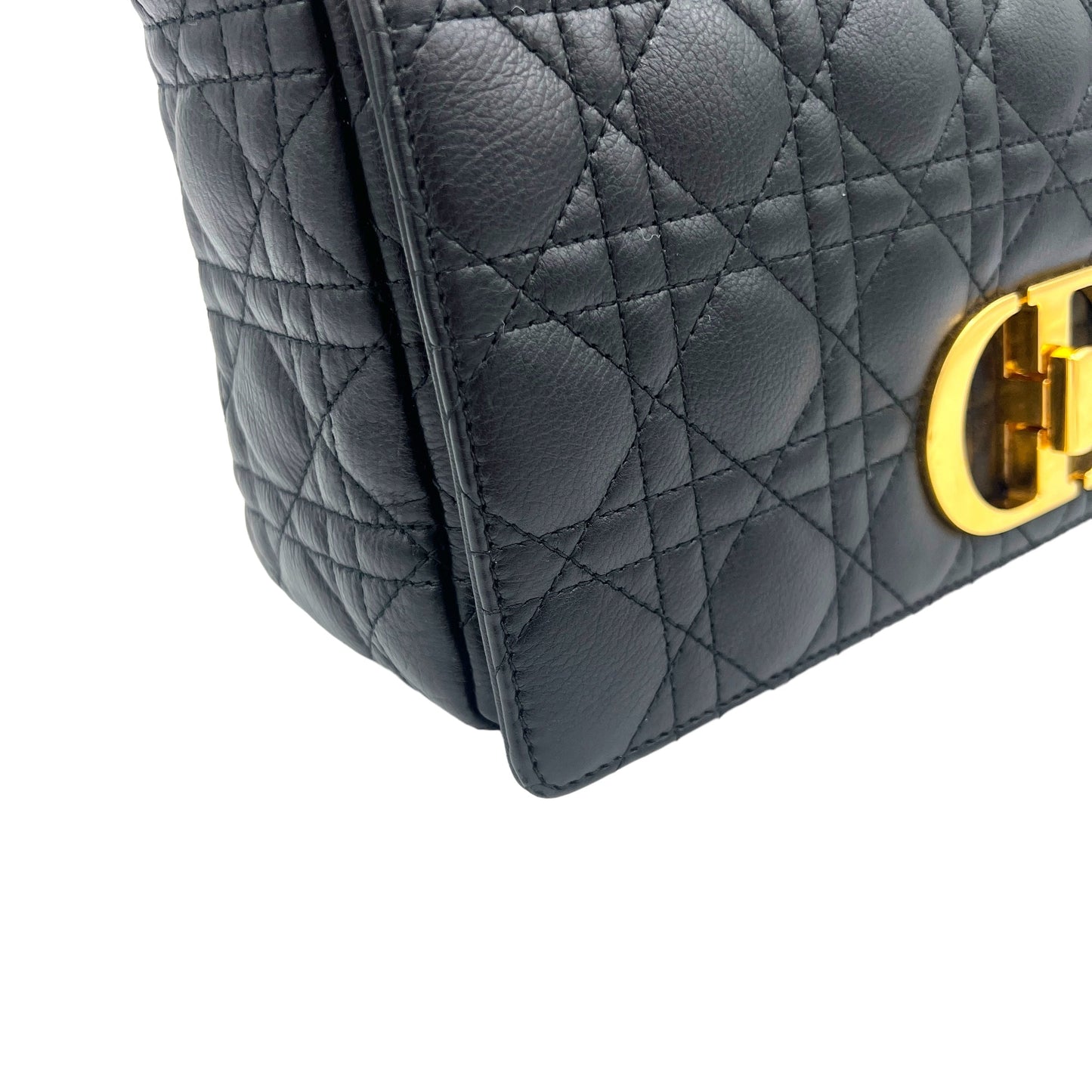 Caro Large Black Shoulder Bag in Calfskin, Gold hardware