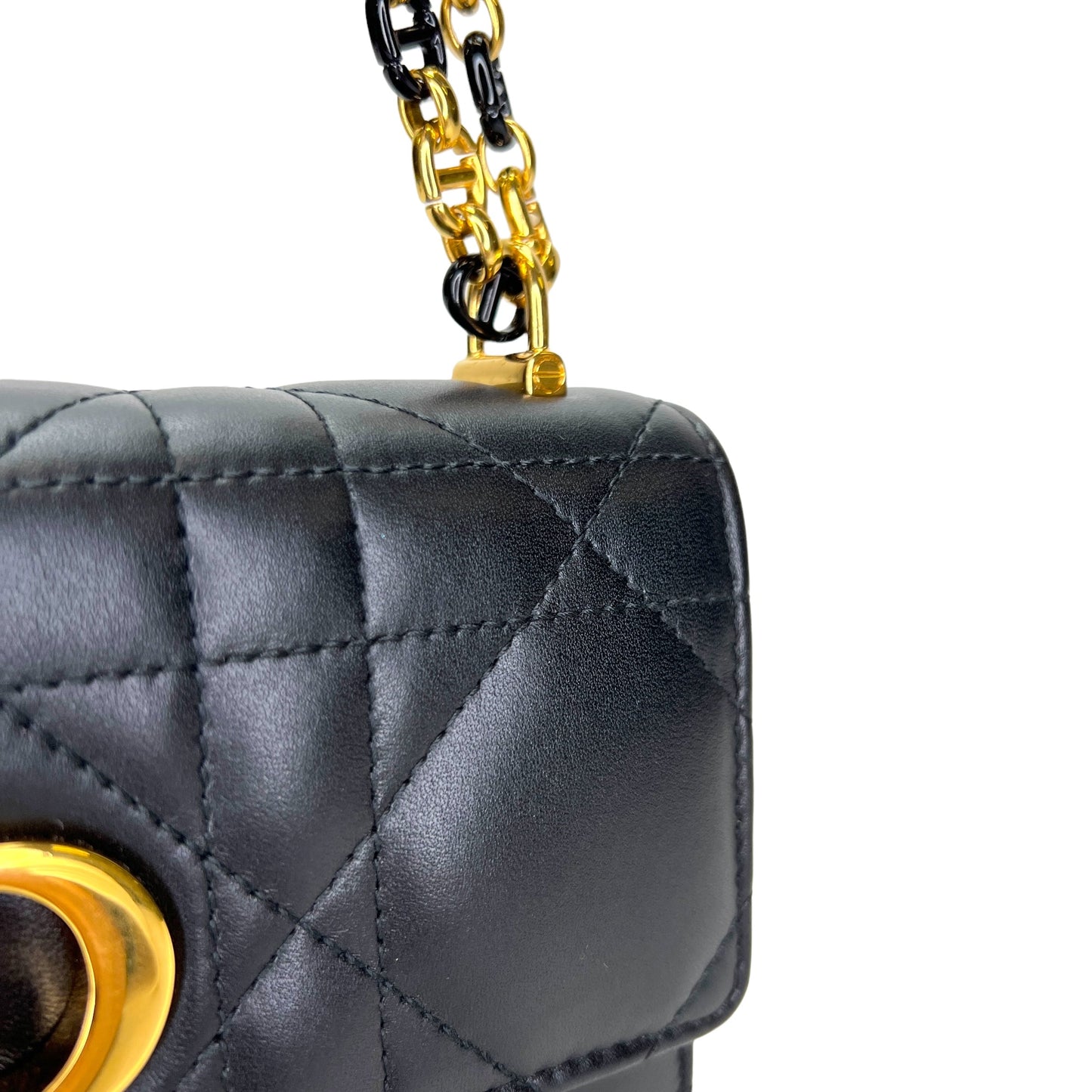 Miss Caro Black Crossbody Bag in Calfskin, Gold hardware