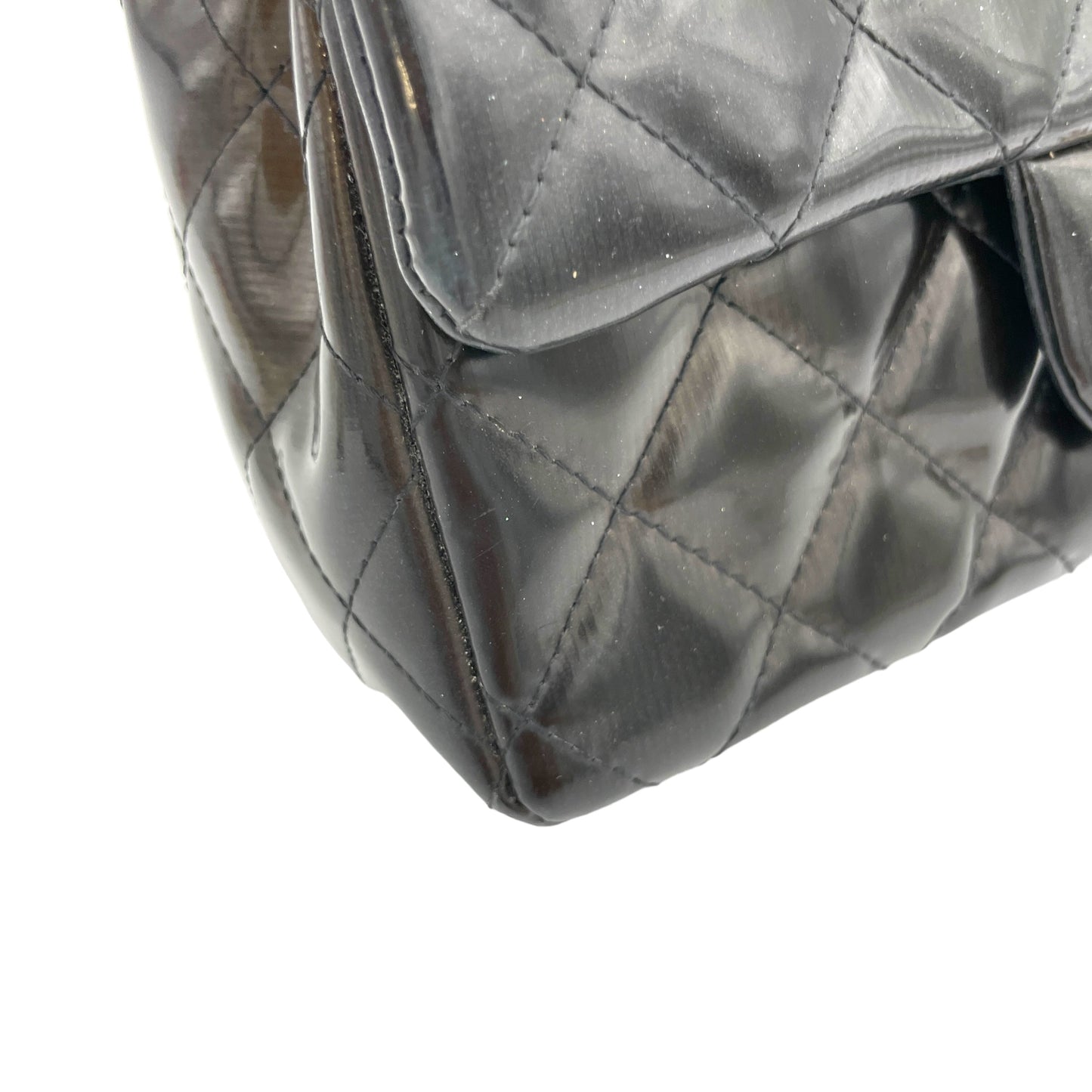 Classic Flap Gradient Black Crossbody Bag in Patent Leather, Silver hardware