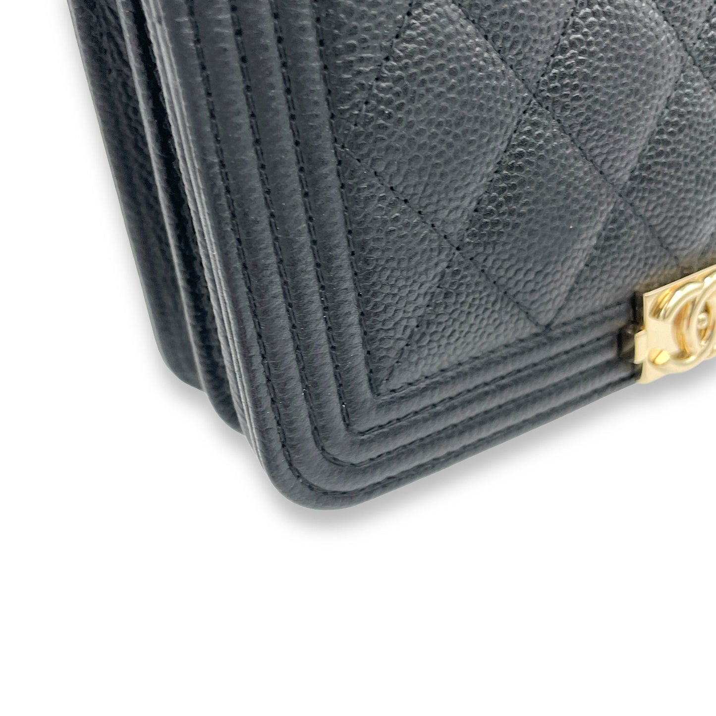 Boy Wallet On Chain Mini Black in Caviar Leather, Gold hardware