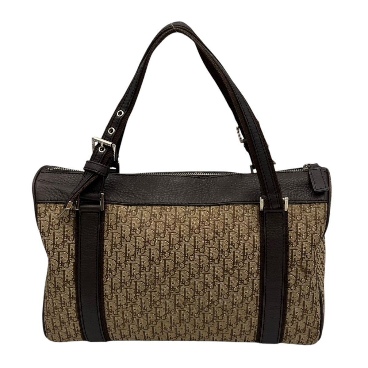 Street Chic Trotter Boston Brown Top Handle Bag in Jacquard, Silver hardware