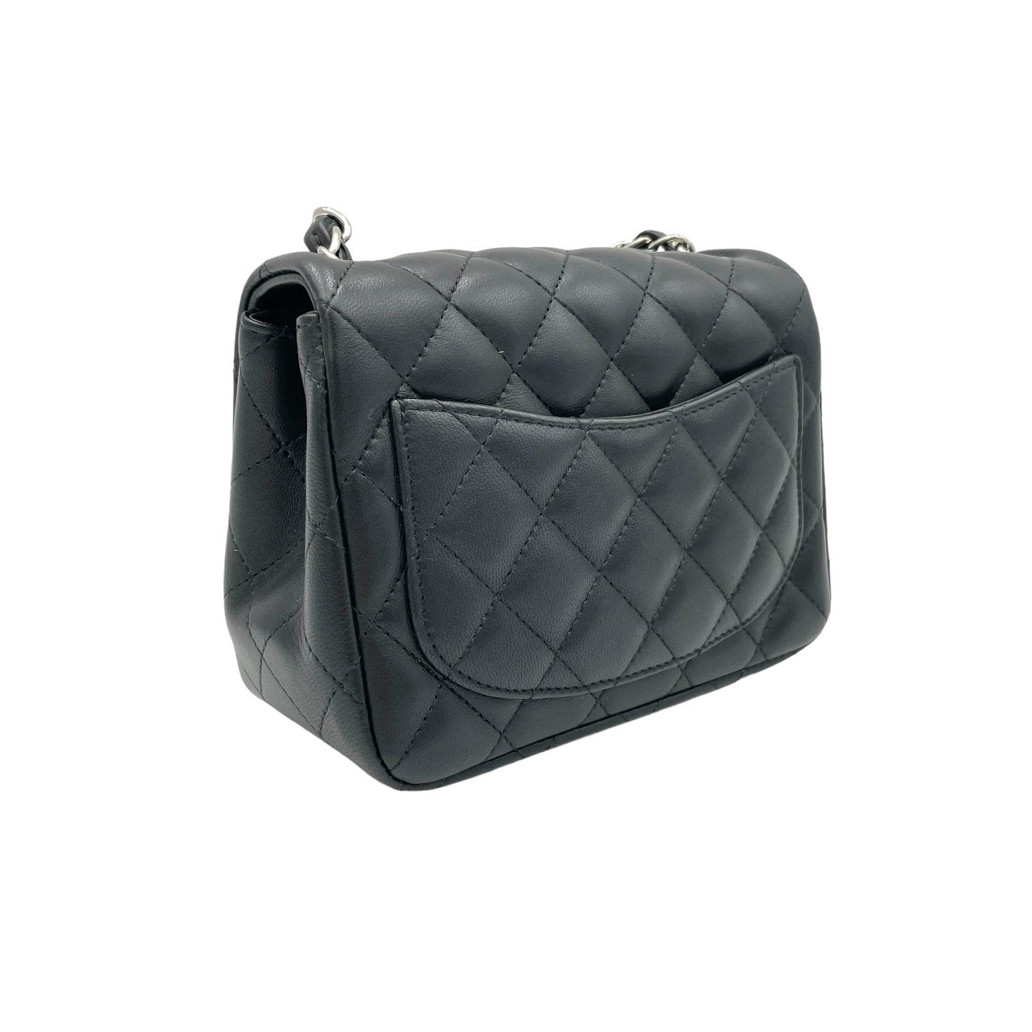 Classic Mini Black Crossbody Bag in Lambskin, Silver hardware