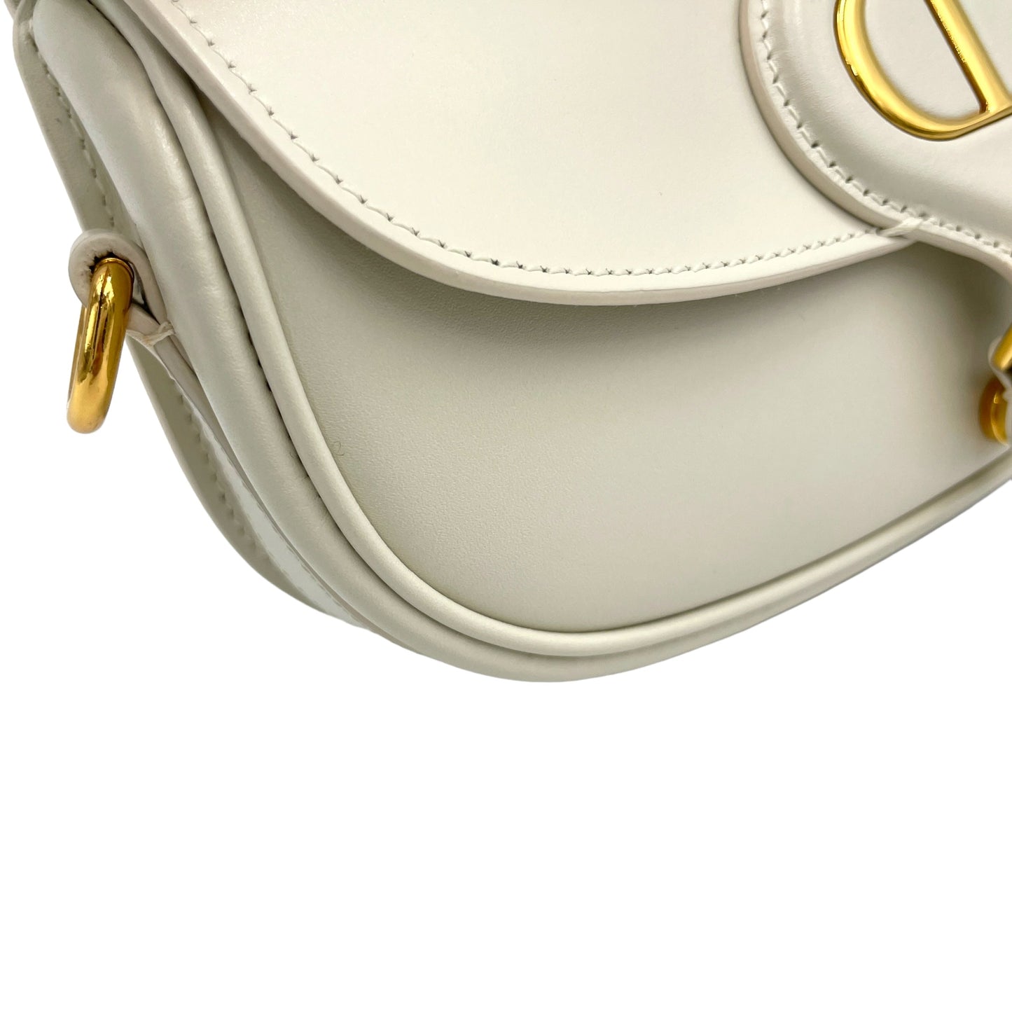 Bobby East West White Crossbody Bag in Calfskin, Gold hardware