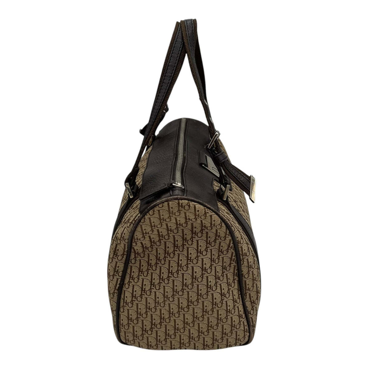 Street Chic Trotter Boston Brown Top Handle Bag in Jacquard, Silver hardware