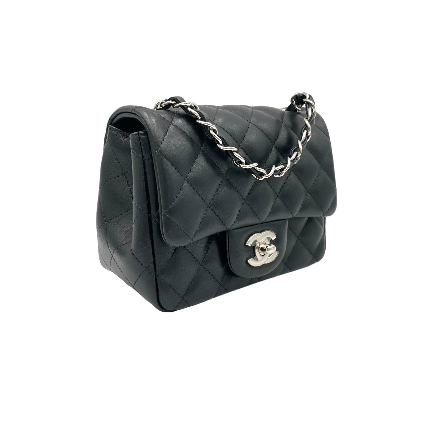 Classic Mini Black Crossbody Bag in Lambskin, Silver hardware