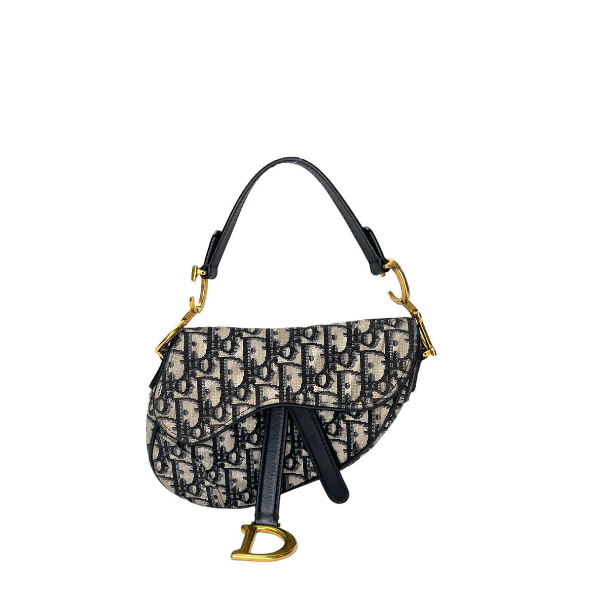 Saddle Mini Navy Top Handle Bag in Jacquard, Gold hardware