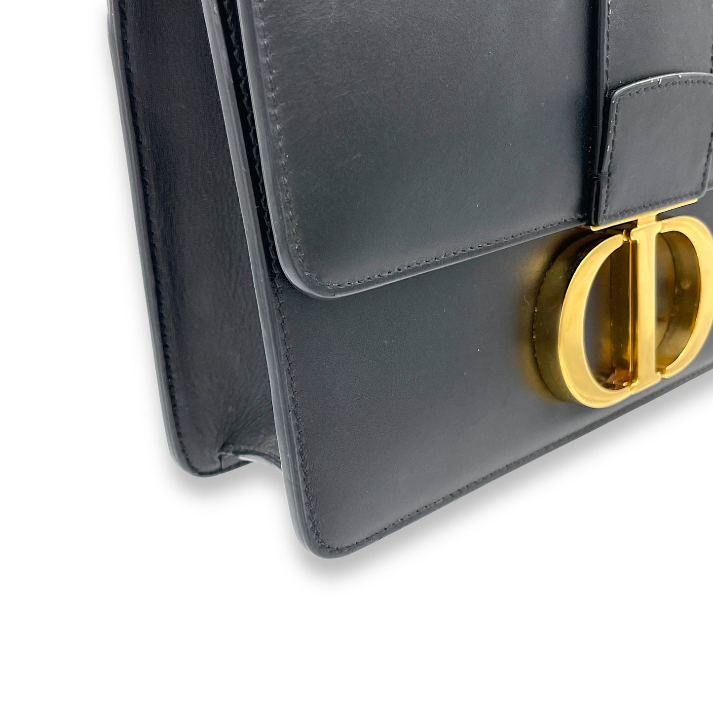 30 Montaigne Medium Black Crossbody Bag in Calfskin, Gold hardware