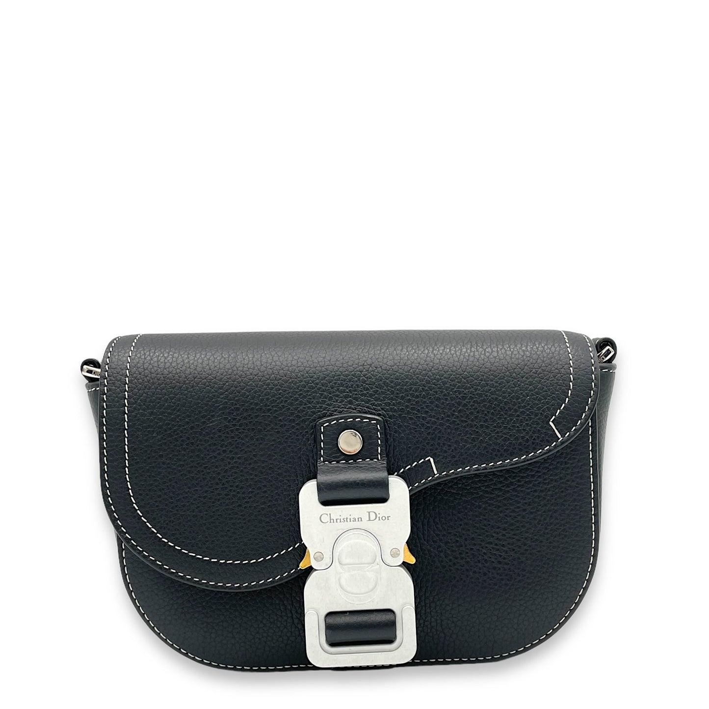 Saddle Crossbody Bag Black in Calfskin, Silver hardware