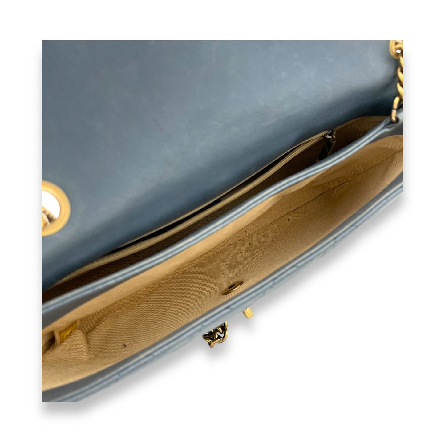 Double Crossbody Bag Grey in Calfskin, Gold hardware