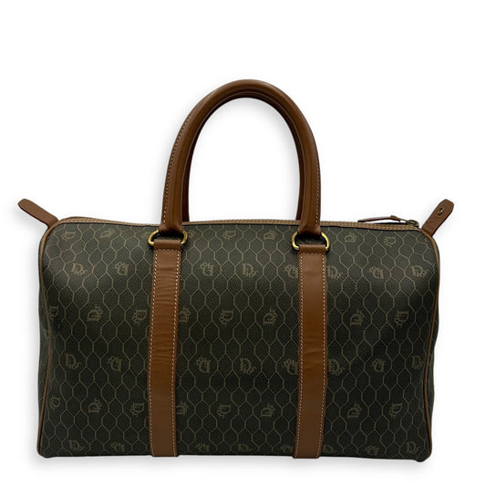 Boston Top Handle Bag Brown in Coated Canvas, Gold hardware