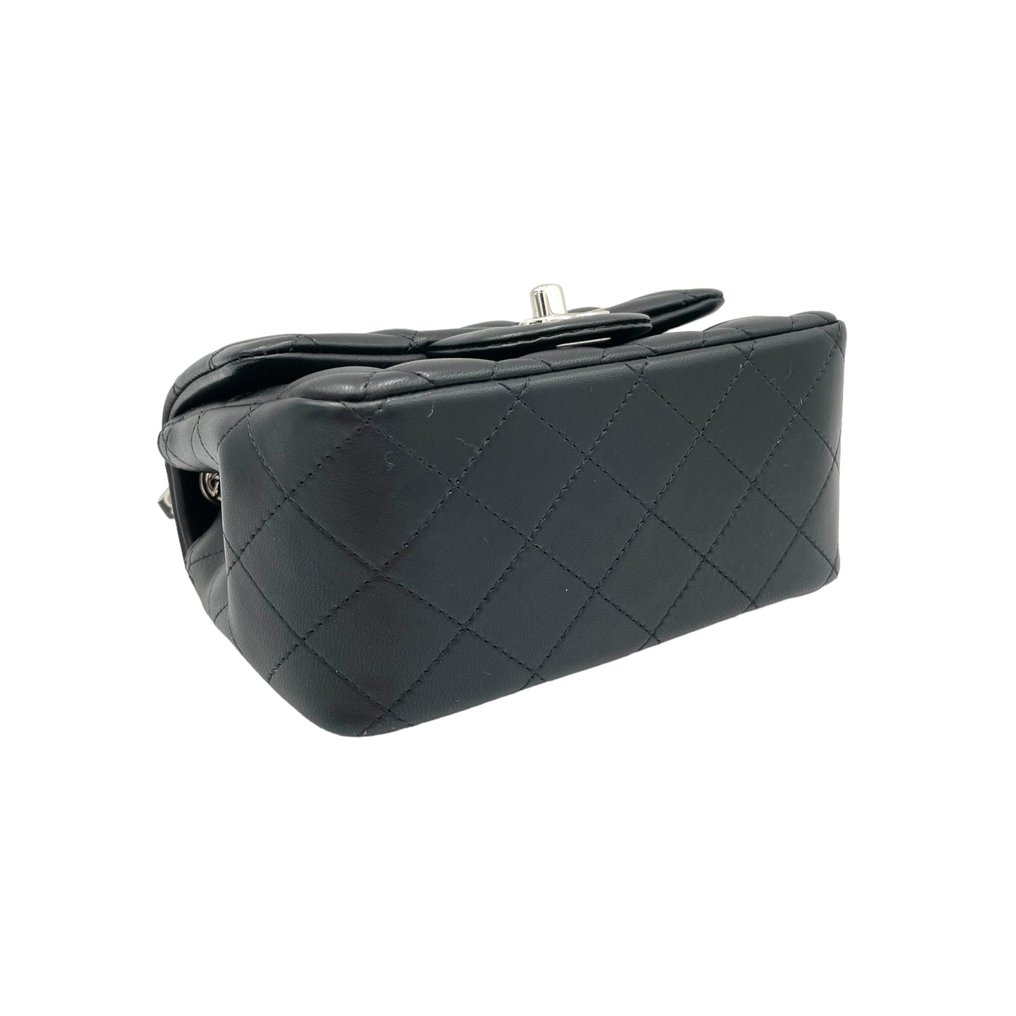 Classic Mini Black Crossbody Bag in Lambskin, Silver hardware