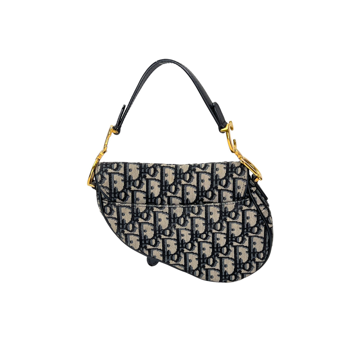 Saddle Mini Navy Top Handle Bag in Jacquard, Gold hardware