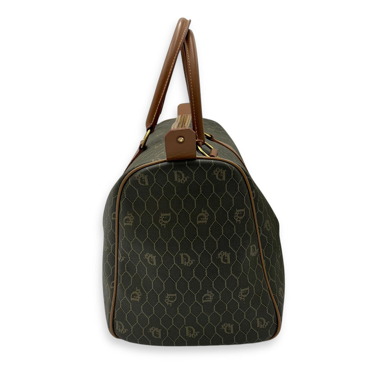 Boston Top Handle Bag Brown in Coated Canvas, Gold hardware