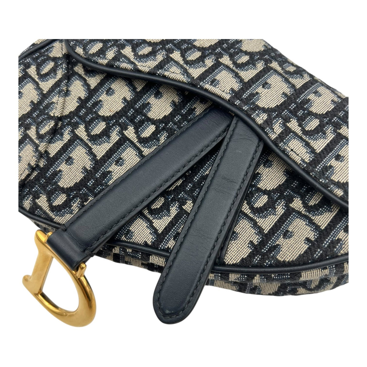 Saddle with Strap Mini Blue Top Handle Bag in Jacquard, Gold hardware
