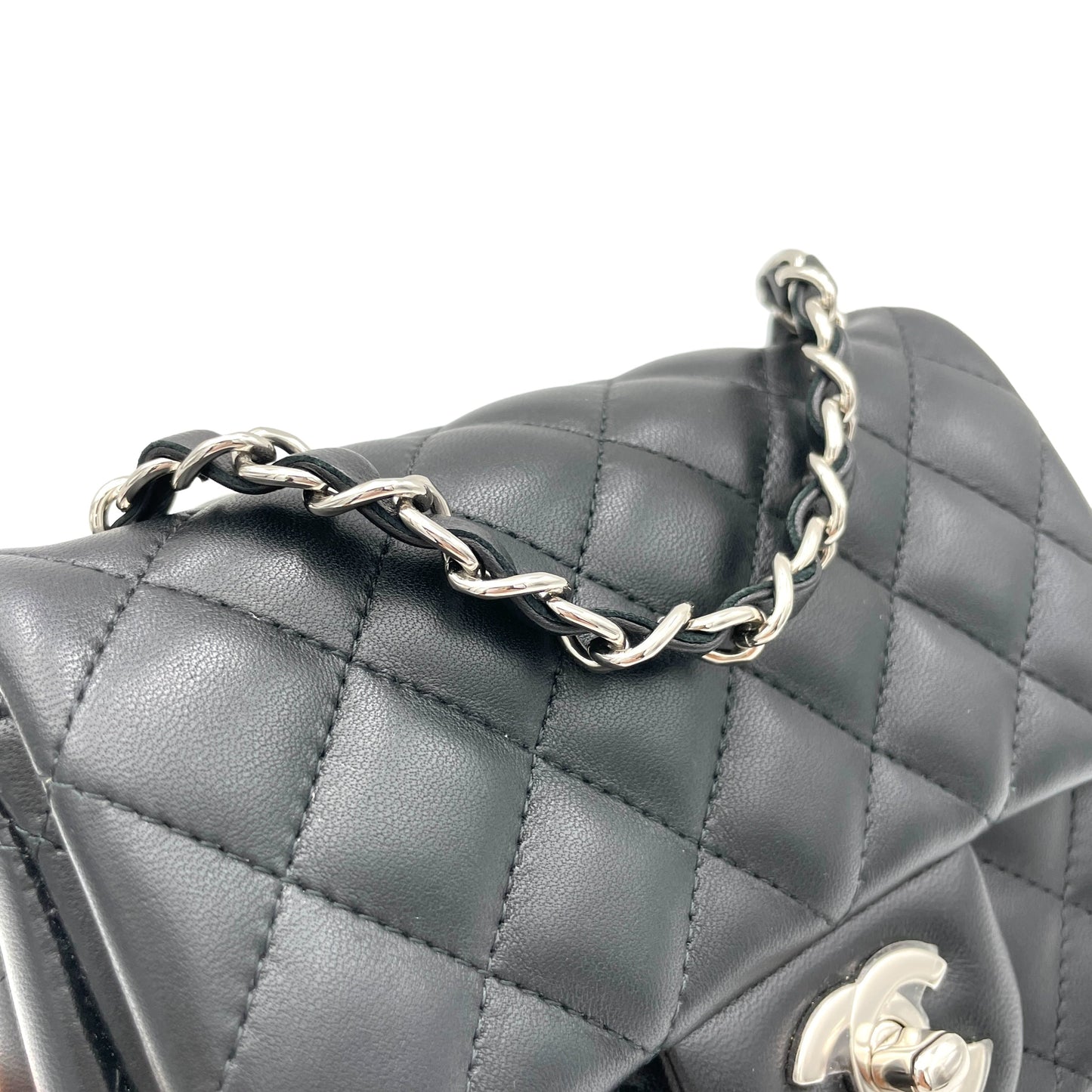 Classic Mini Black Crossbody Bag in Lambskin, Silver hardware