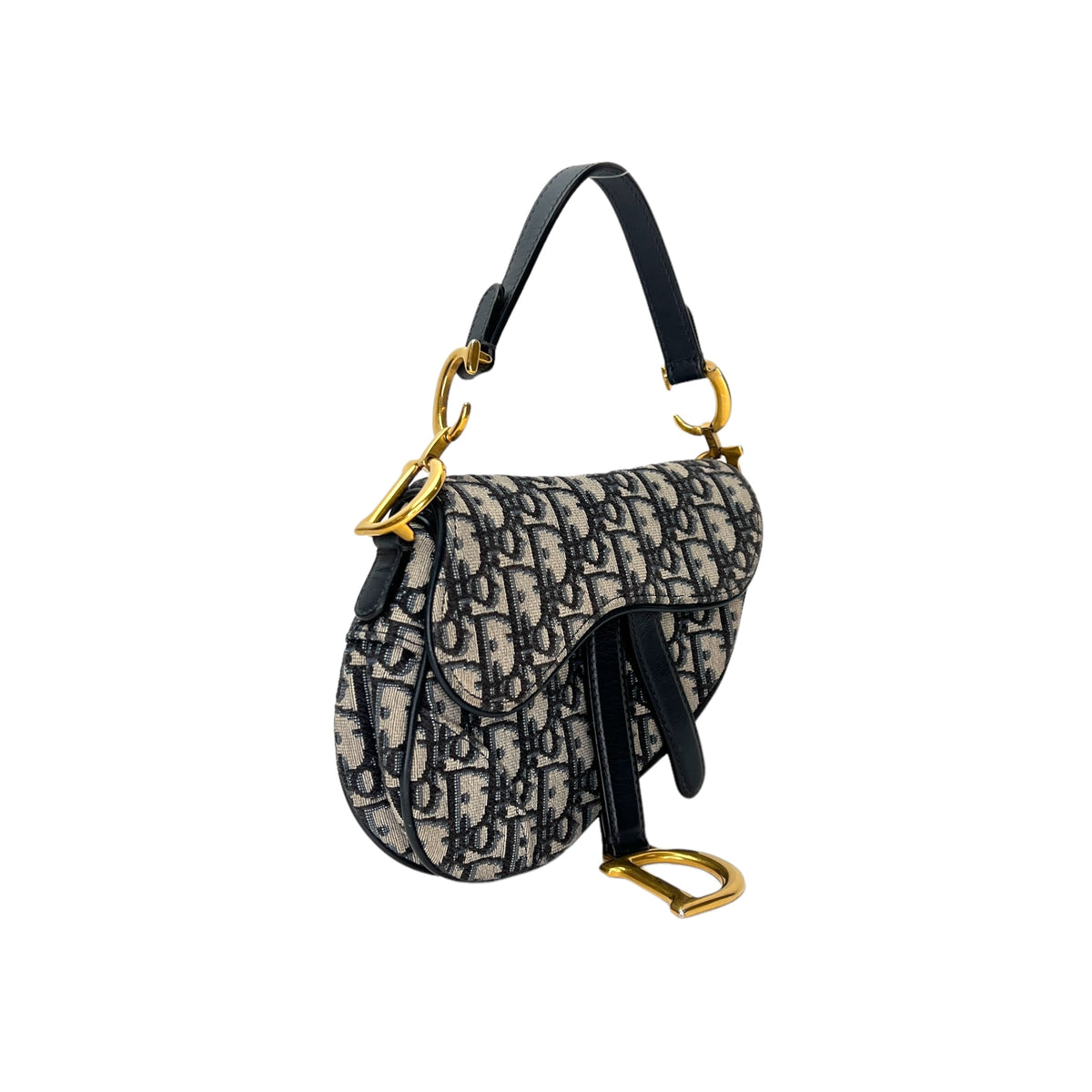 Saddle Mini Navy Top Handle Bag in Jacquard, Gold hardware