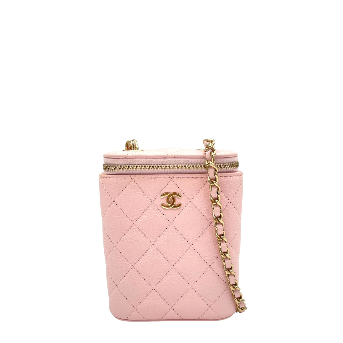 Classic Pink Vanity Bag in Caviar Leather, Gold hardware
