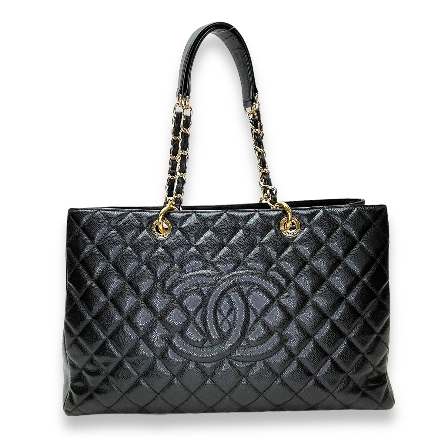 GST Grand Shopping Tote XL Black Shoulder Bag in Caviar Leather, Gold hardware