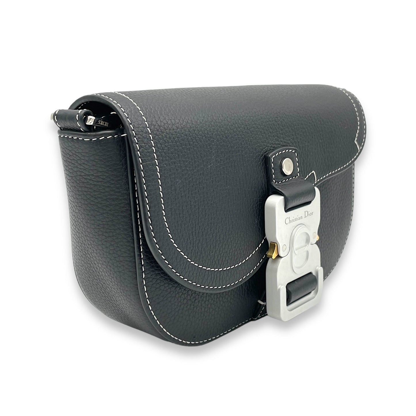 Saddle Crossbody Bag Black in Calfskin, Silver hardware