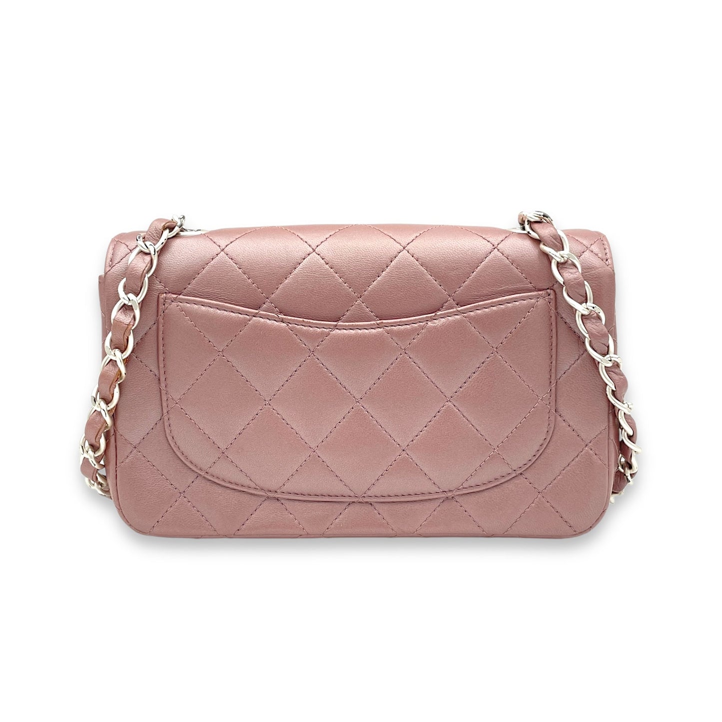 Classic Mini Pink Shoulder Bag in Lambskin, Silver hardware