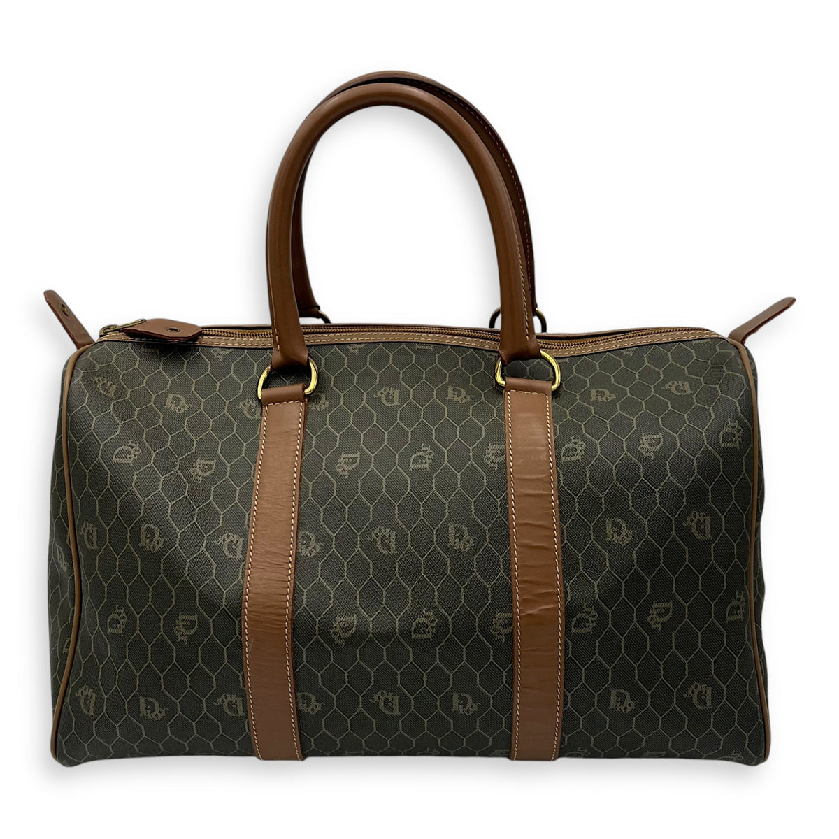 Boston Top Handle Bag Brown in Coated Canvas, Gold hardware