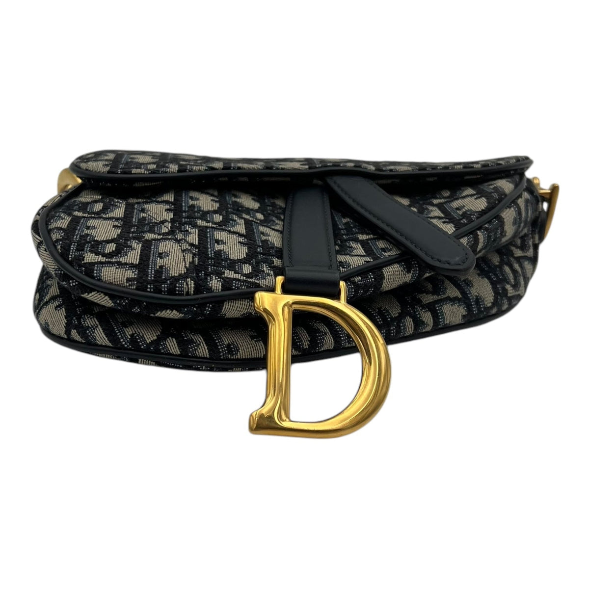 Saddle with Strap Mini Blue Top Handle Bag in Jacquard, Gold hardware