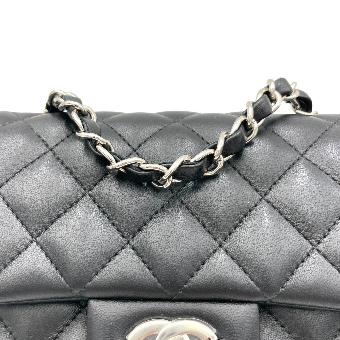 Classic Mini Black Crossbody Bag in Lambskin, Silver hardware