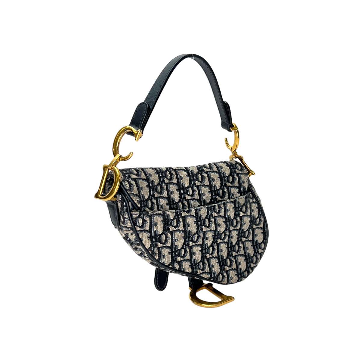 Saddle Mini Navy Top Handle Bag in Jacquard, Gold hardware