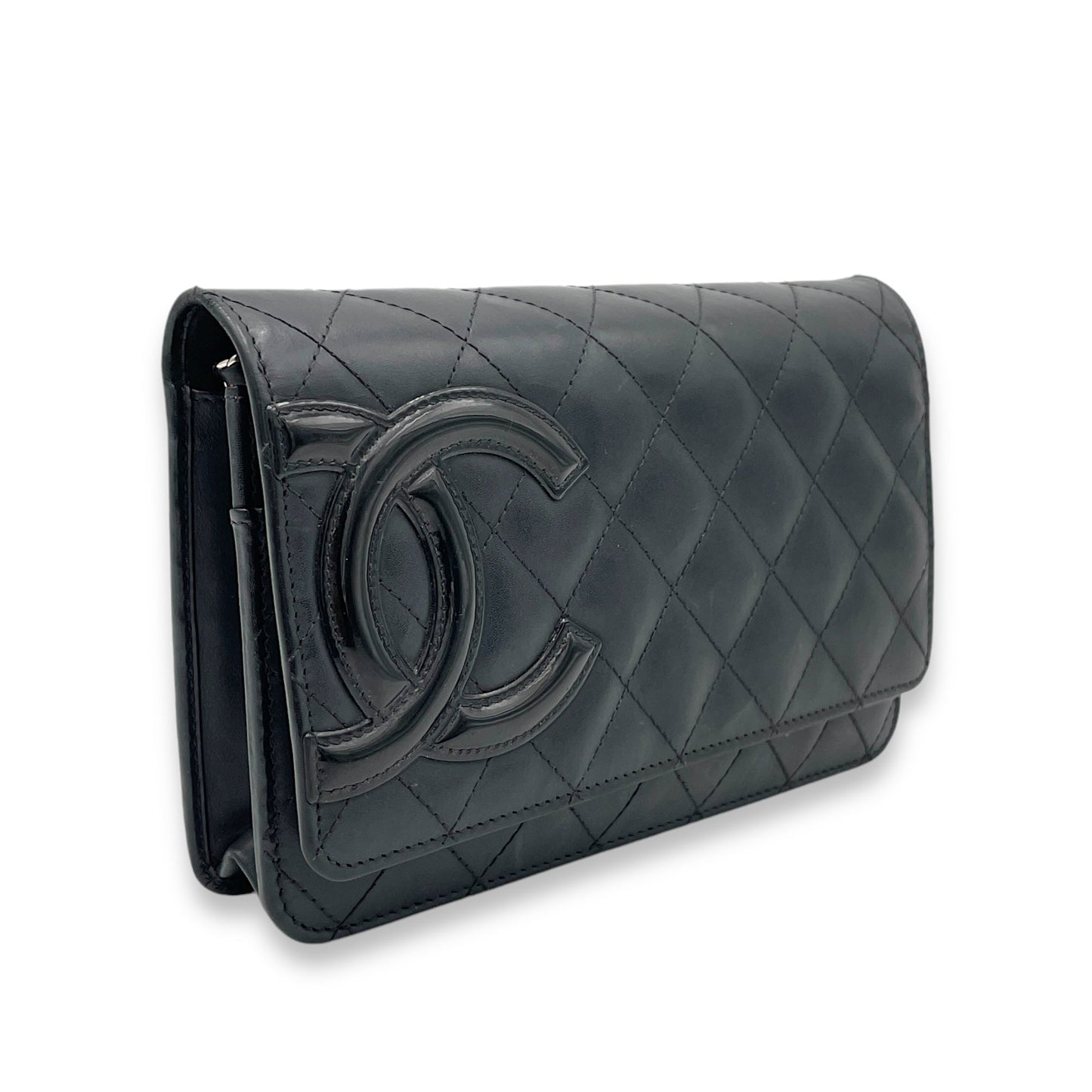 Cambon Wallet On Chain Black in Calfskin, Silver hardware