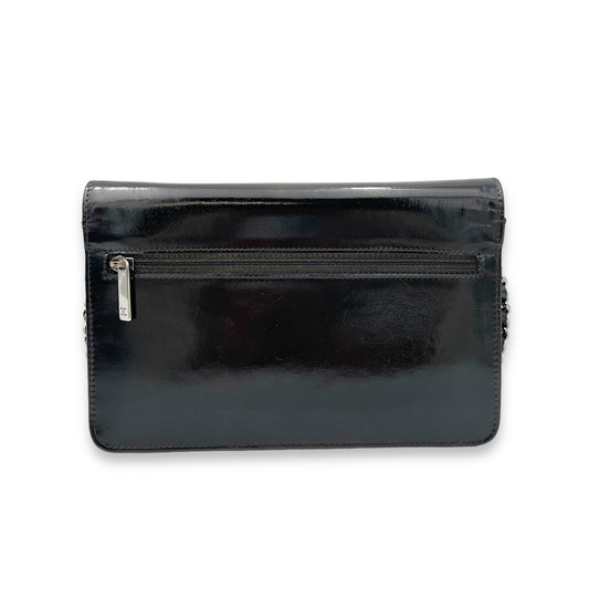 CC Wallet On Chain Black in Patent Leather, Silver hardware