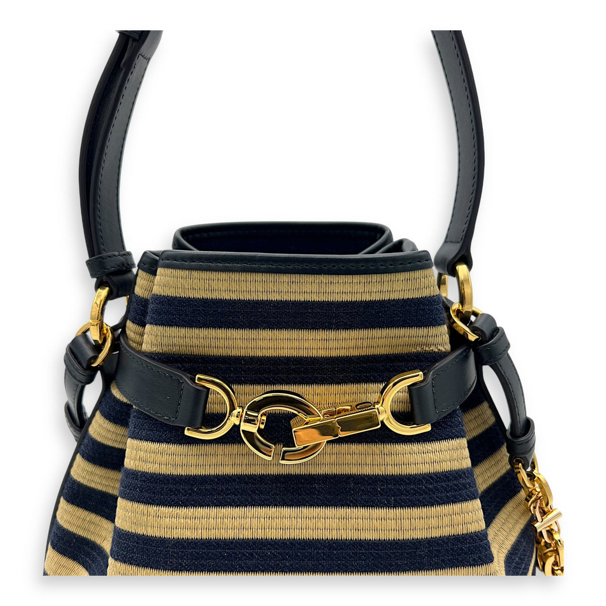 C'Est Medium Black Top Handle Bag in Raffia, Gold hardware