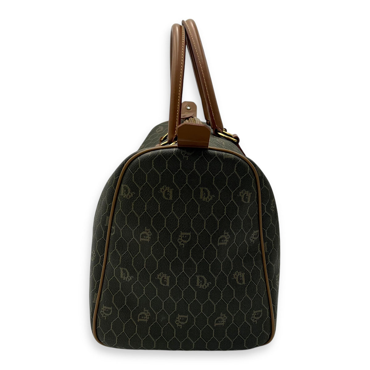 Boston Top Handle Bag Brown in Coated Canvas, Gold hardware