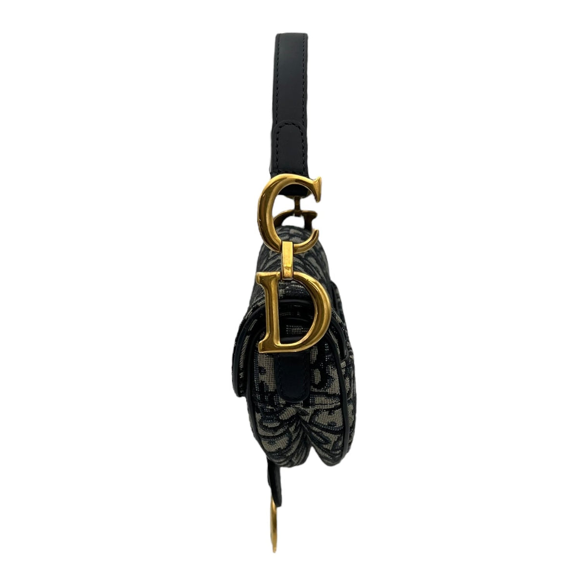 Saddle with Strap Mini Blue Top Handle Bag in Jacquard, Gold hardware
