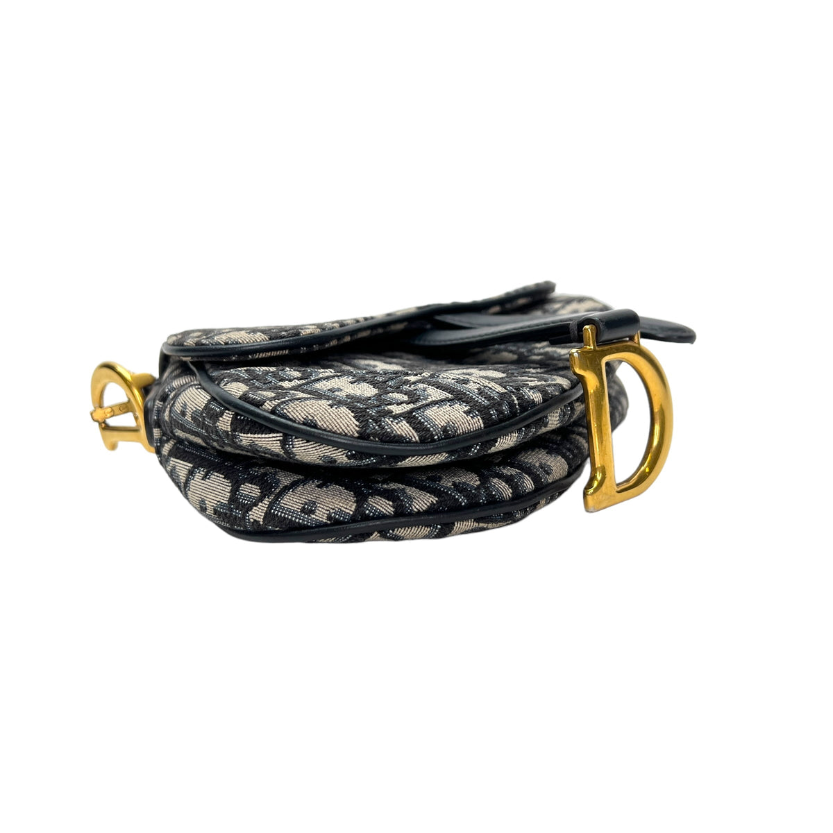 Saddle Mini Navy Top Handle Bag in Jacquard, Gold hardware