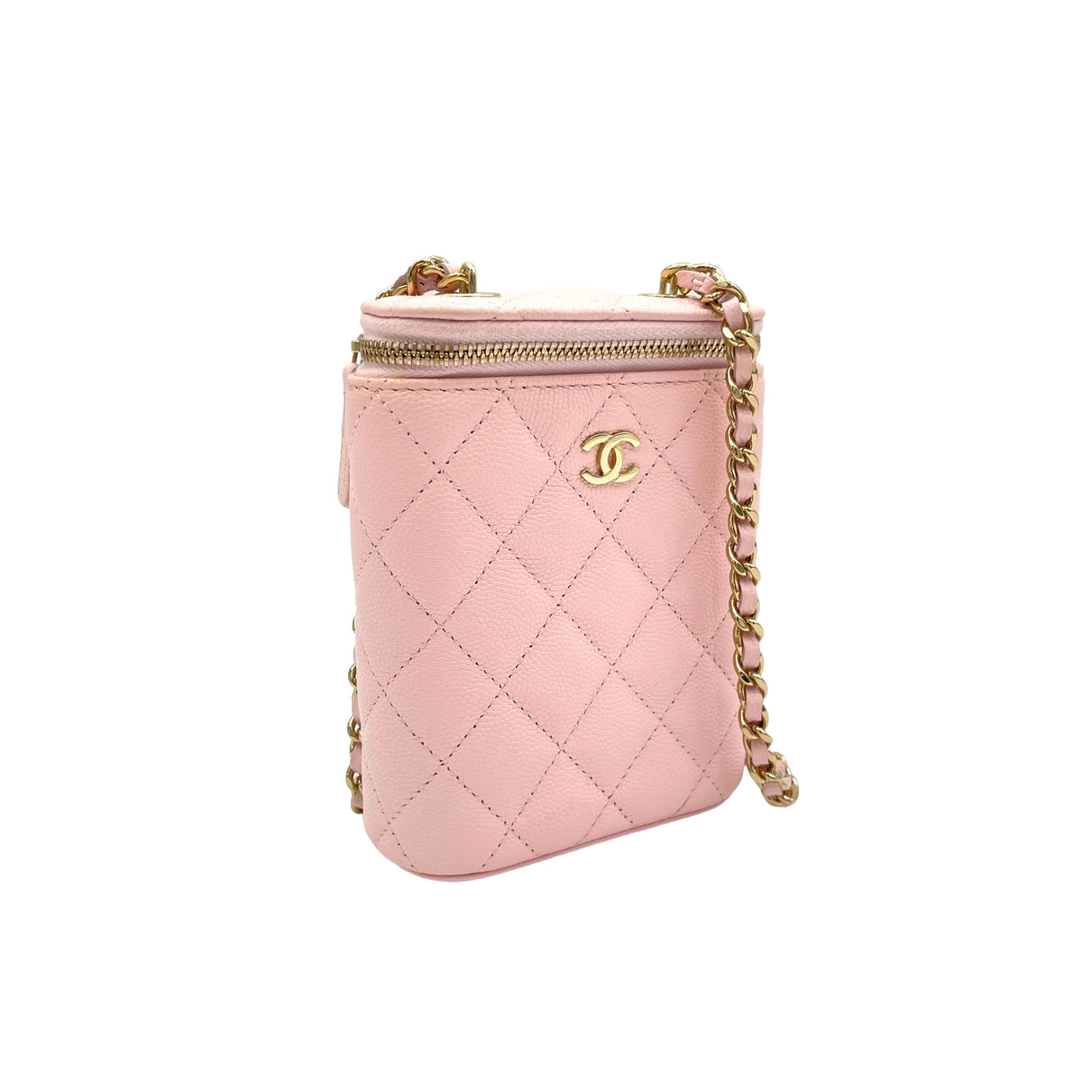 Classic Pink Vanity Bag in Caviar Leather, Gold hardware