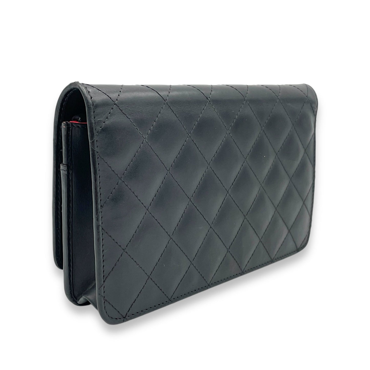 Cambon Wallet On Chain Black in Calfskin, Silver hardware